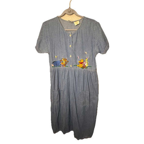 Disney Dresses & Skirts - Winnie the Pooh Disney Store Embroidered Denim Jean Dress Maxi Large Vtg